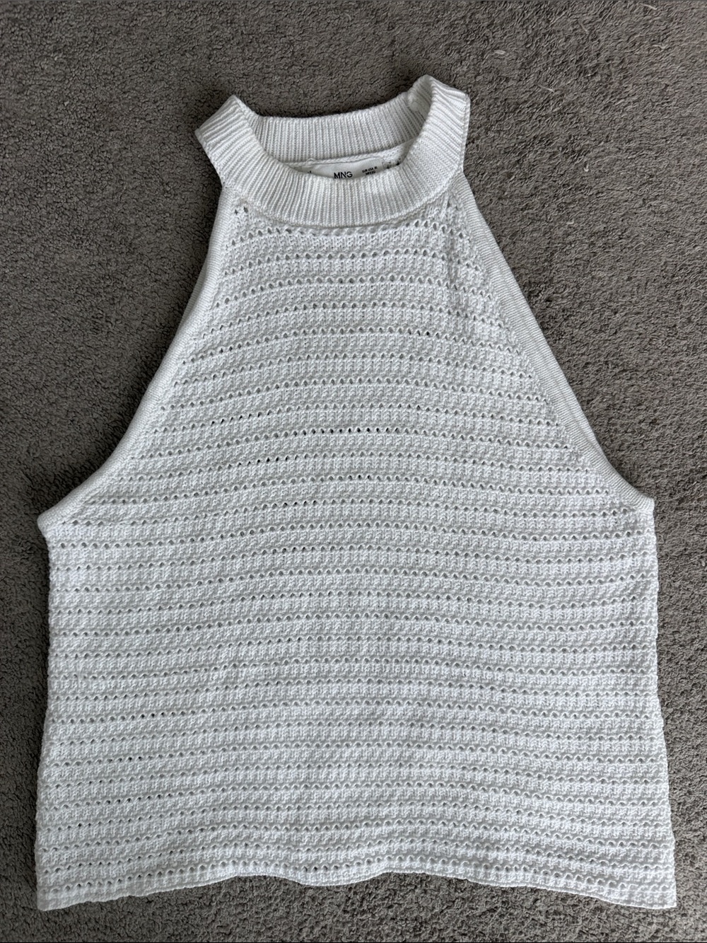 Mango White Crochet Halter Knit Top